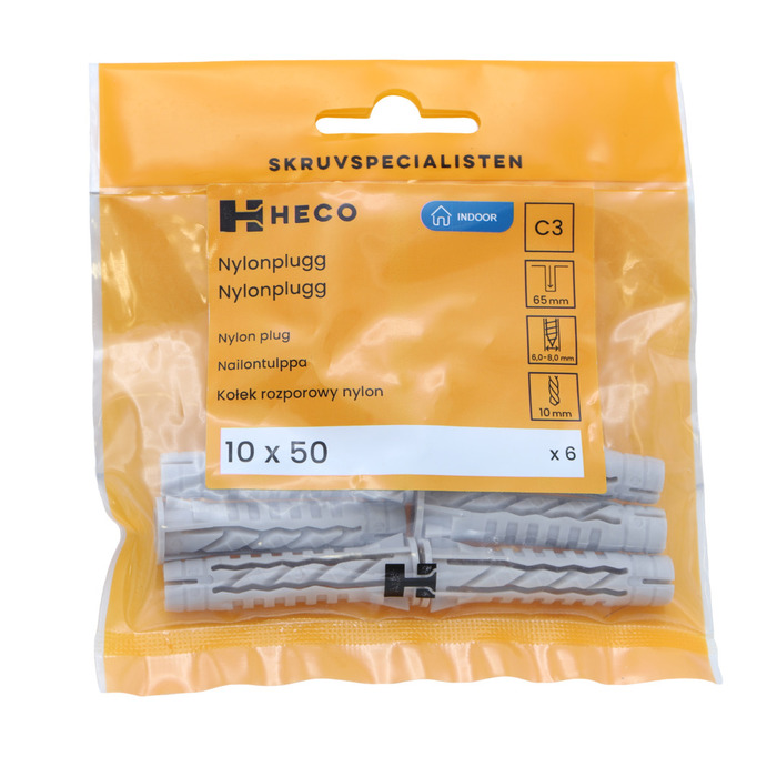 Nylonplugg 10 x 50 mm 6-pack Heco